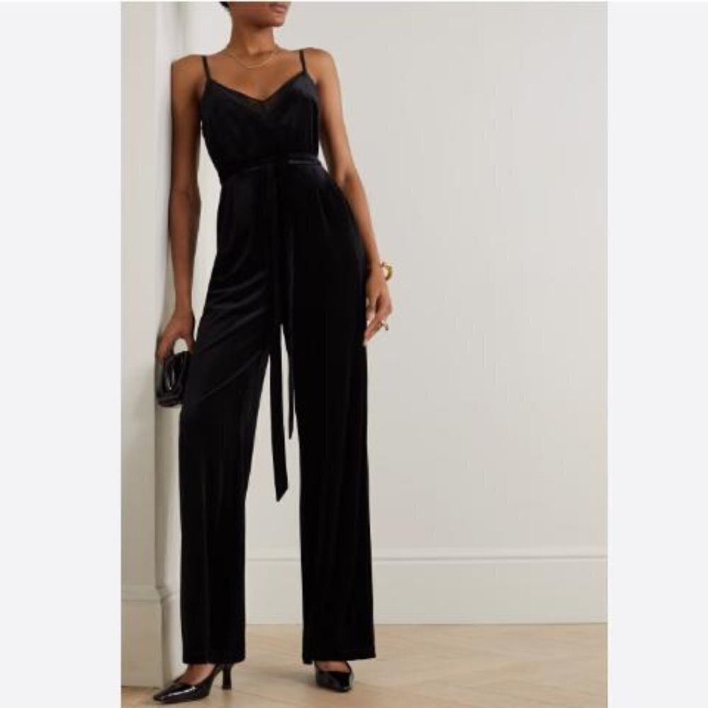 LAGENCE black velvet v neck jumpsuit